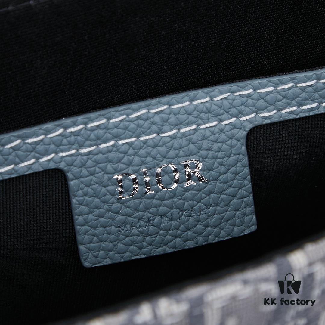 Saddle Messenger Bag with Box (Beige and Black Oblique Print Fabric with Black Grained Calfskin Trim)