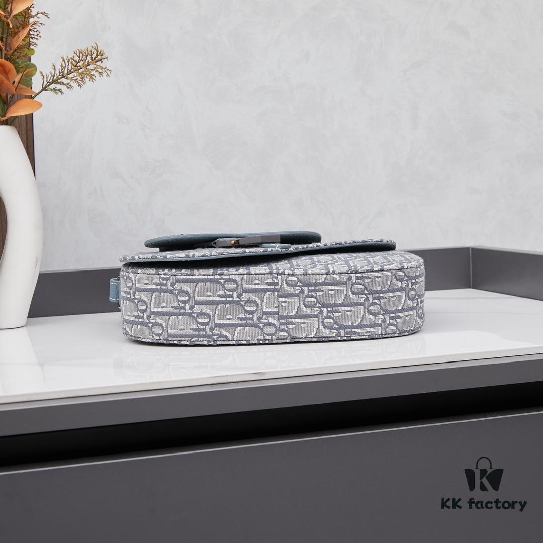 Saddle Messenger Bag with Box (Beige and Black Oblique Print Fabric with Black Grained Calfskin Trim)