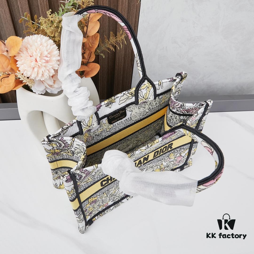 Book Tote Bag (Small Size, 26.5 cm) Embroidered with Reverse Toile de Jouy