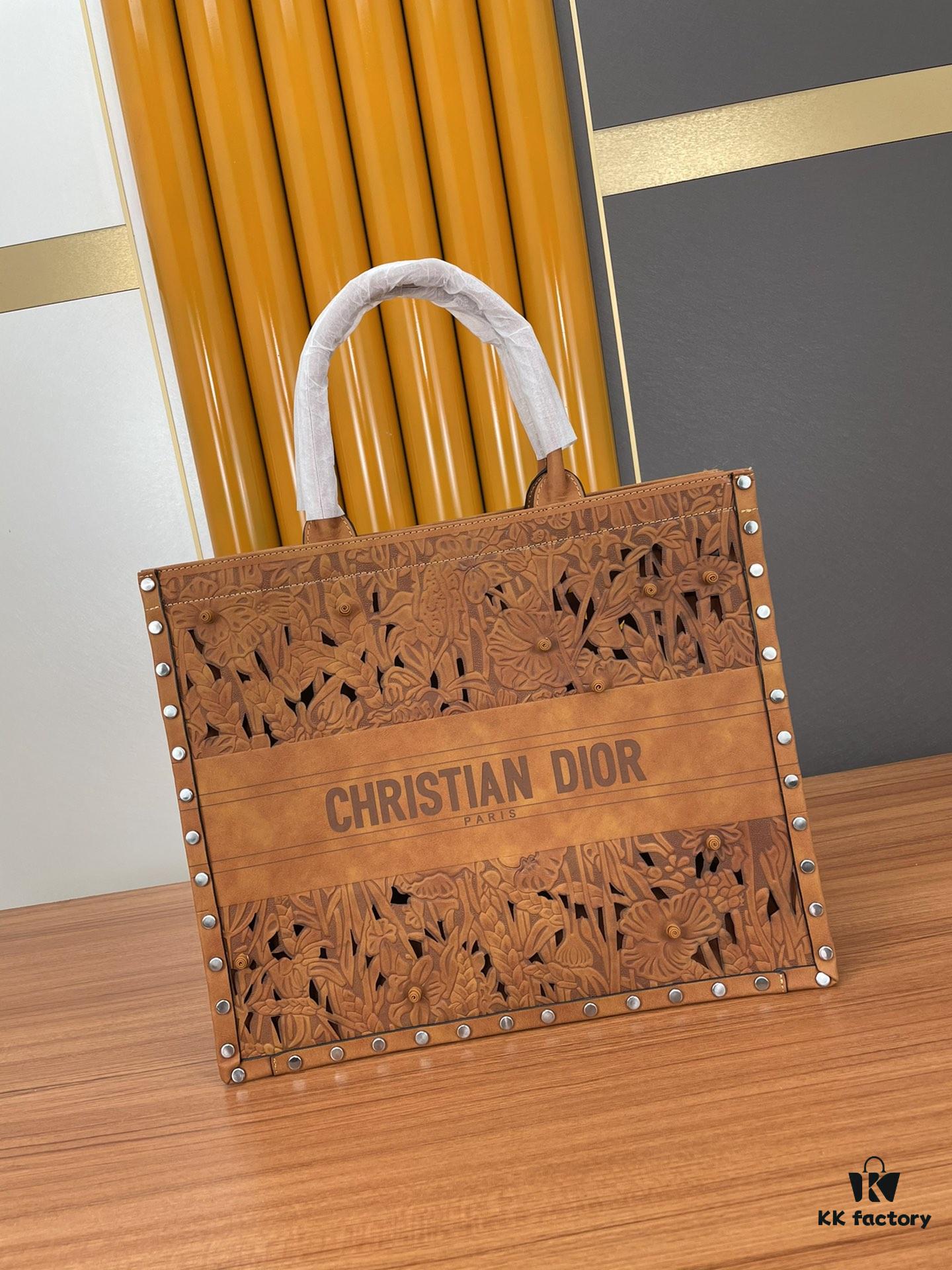 Large and Medium Size | Handcrafted Leather Carved Artistic Dior Early Spring New Arrival Tote Shoulder Bag