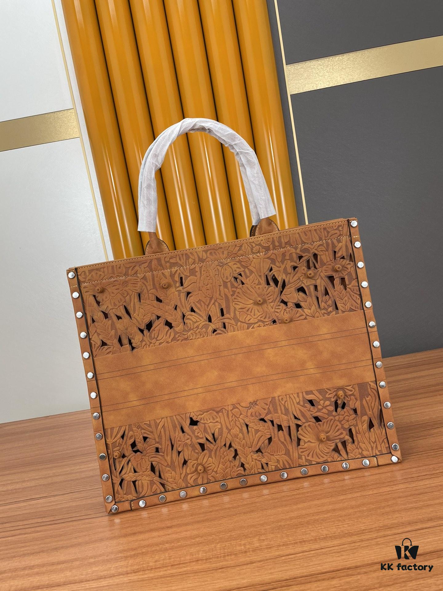 Large and Medium Size | Handcrafted Leather Carved Artistic Dior Early Spring New Arrival Tote Shoulder Bag