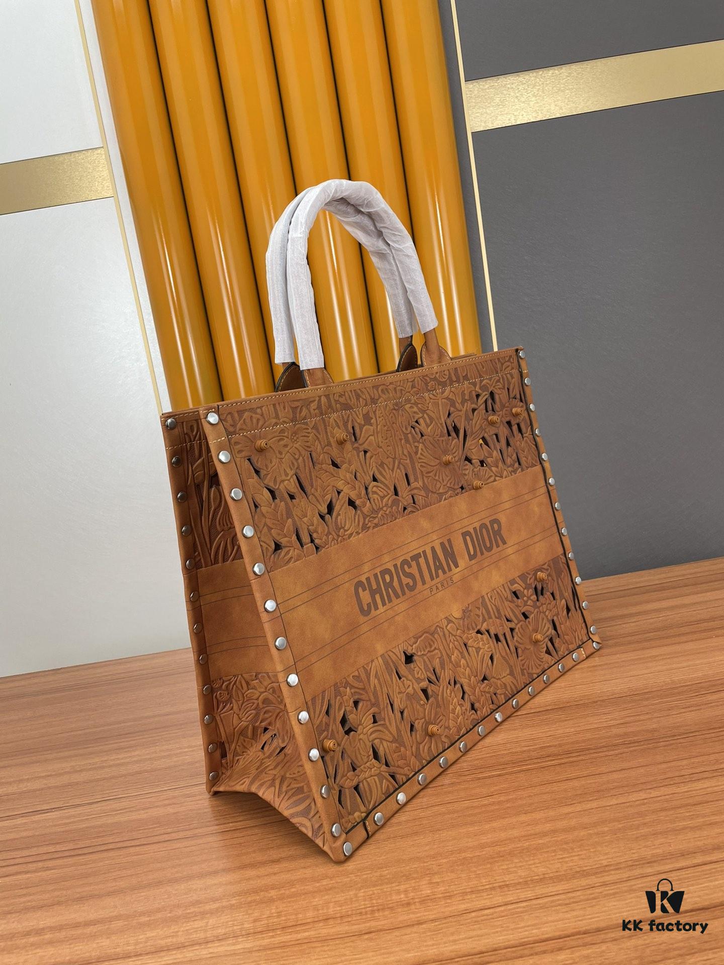 Large and Medium Size | Handcrafted Leather Carved Artistic Dior Early Spring New Arrival Tote Shoulder Bag