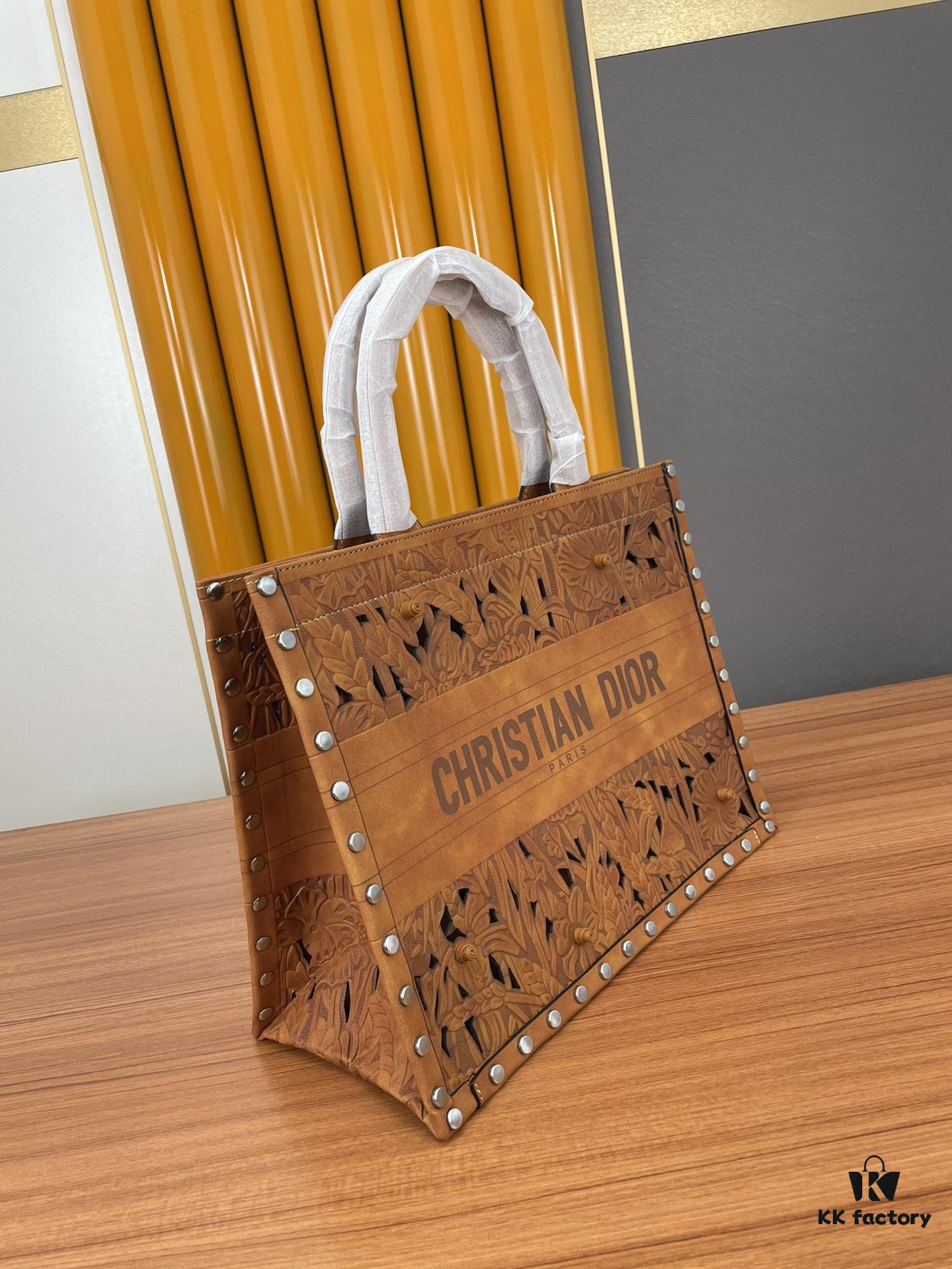 Large and Medium Size | Handcrafted Leather Carved Artistic Dior Spring Collection Tote Shoulder Bag