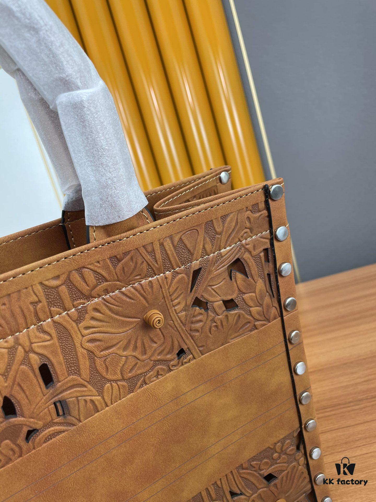 Large and Medium Size | Handcrafted Leather Carved Artistic Dior Spring Collection Tote Shoulder Bag