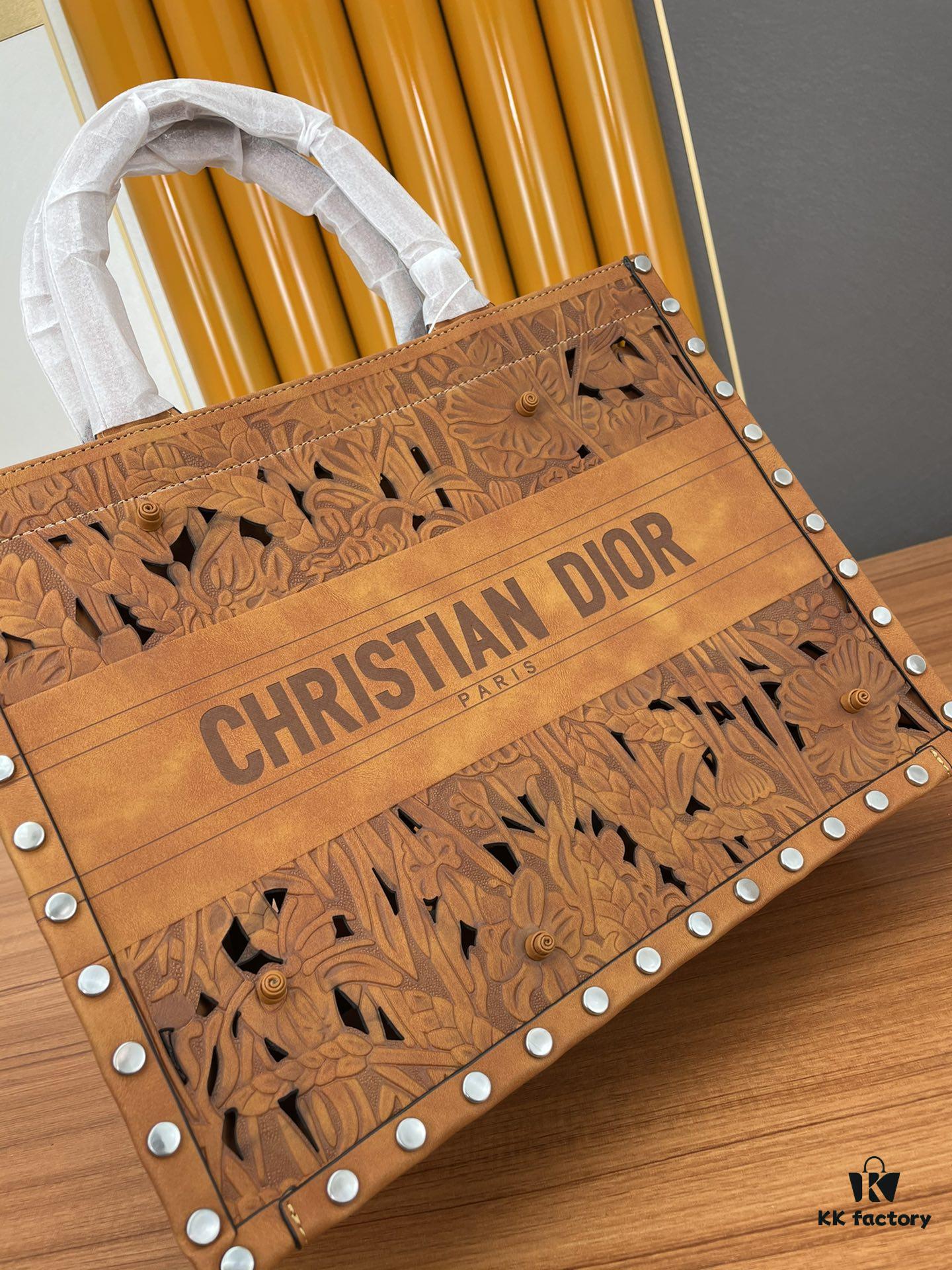 Large and Medium Size | Handcrafted Leather Carved Artistic Dior Spring Collection Tote Shoulder Bag