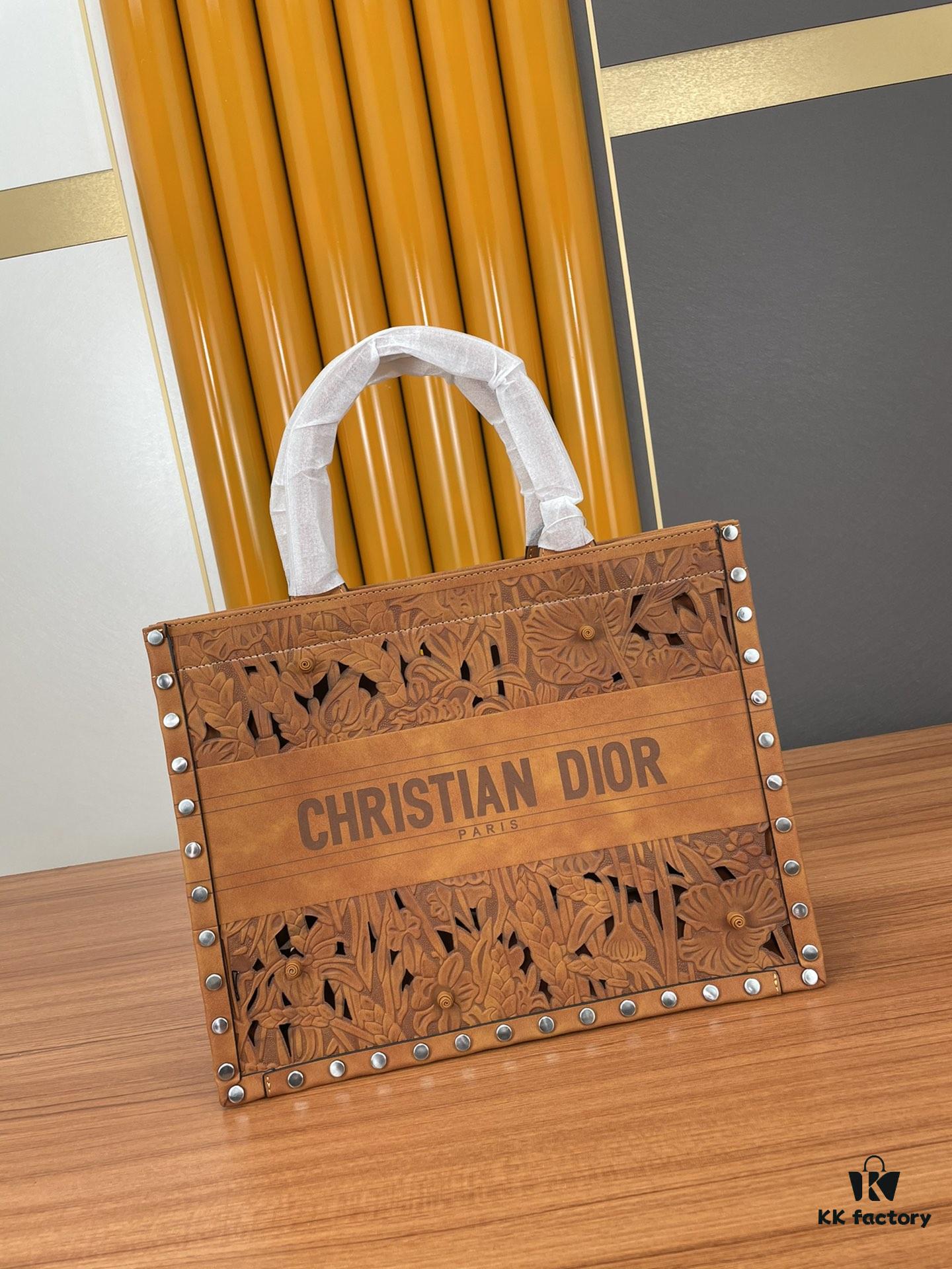 Large and Medium Size | Handcrafted Leather Carved Artistic Dior Spring Collection Tote Shoulder Bag