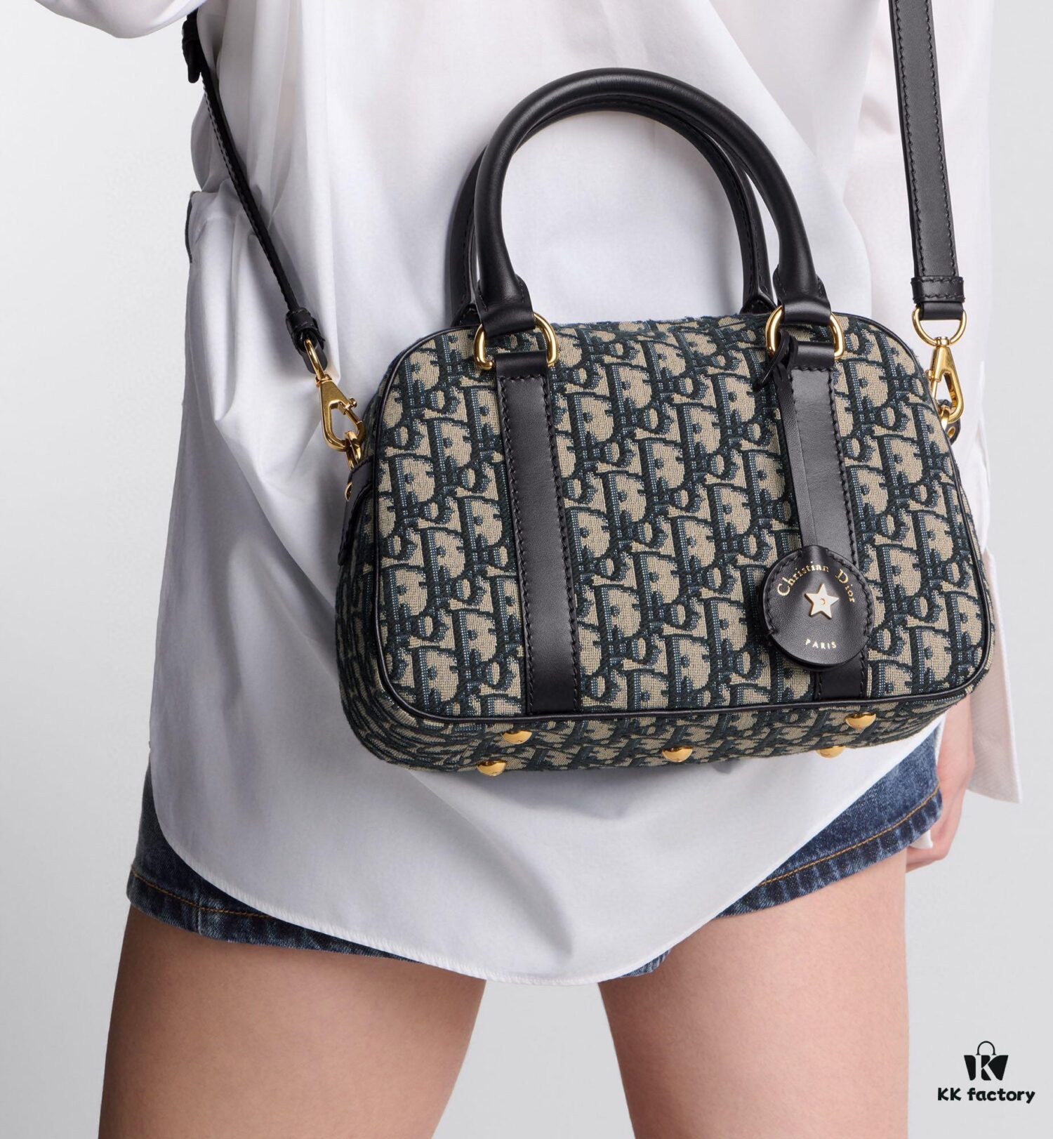 Small D-Vibe Bowling Bag in Blue Oblique Print