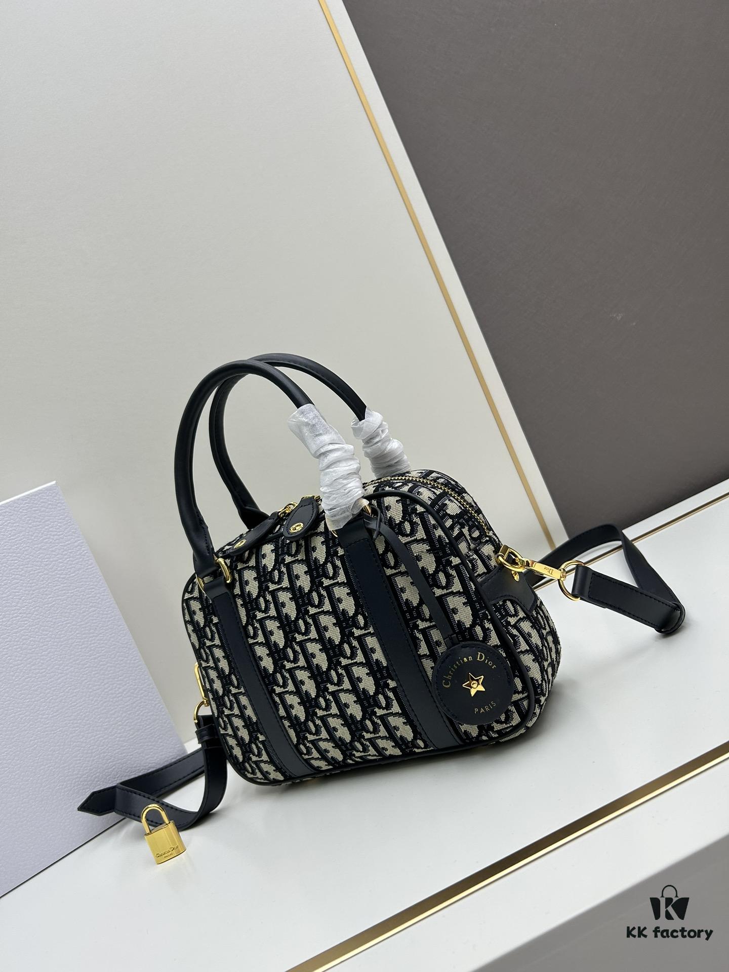 Small D-Vibe Bowling Bag in Blue Oblique Print