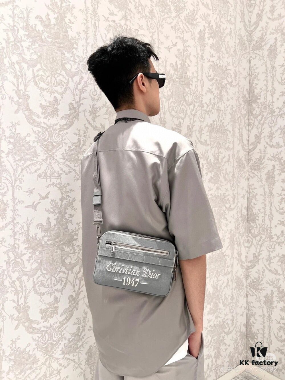 Dior Gray Camera-Grained Calfskin Messenger Bag | Safari Style | Compact Design with Detachable Strap