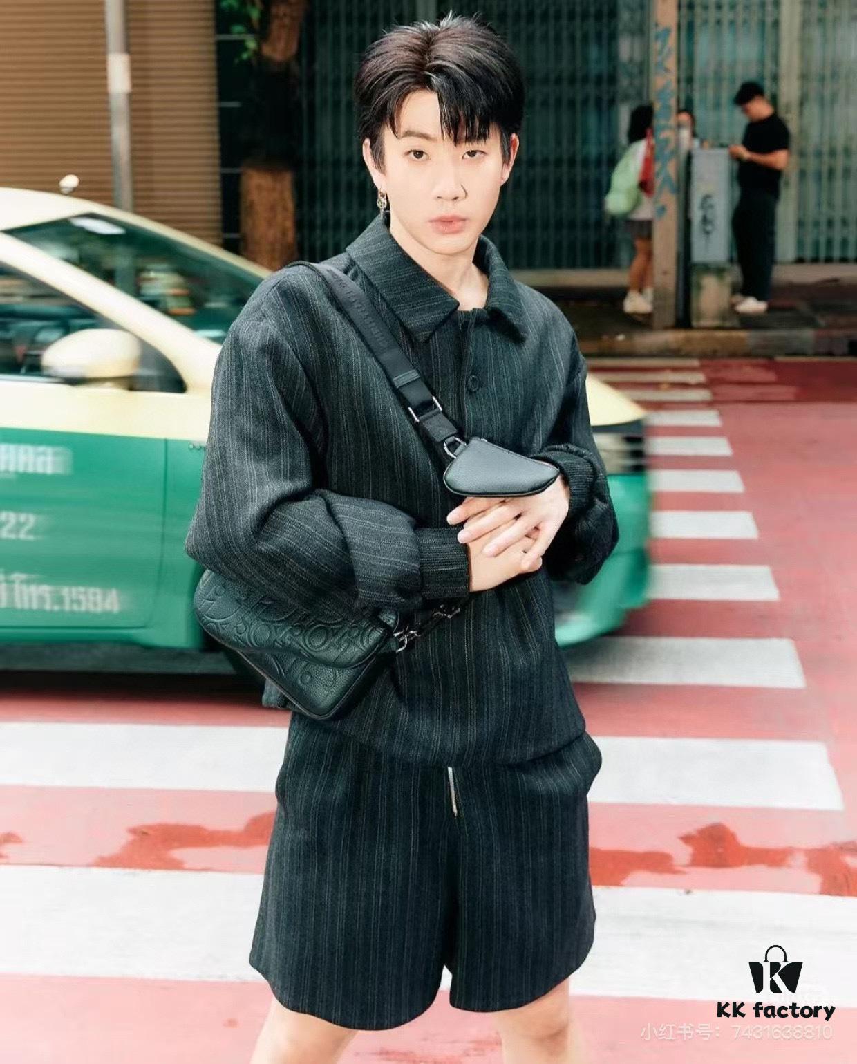 Saddle Three-Piece Bag Set in Black Oblique Embossed Fabric