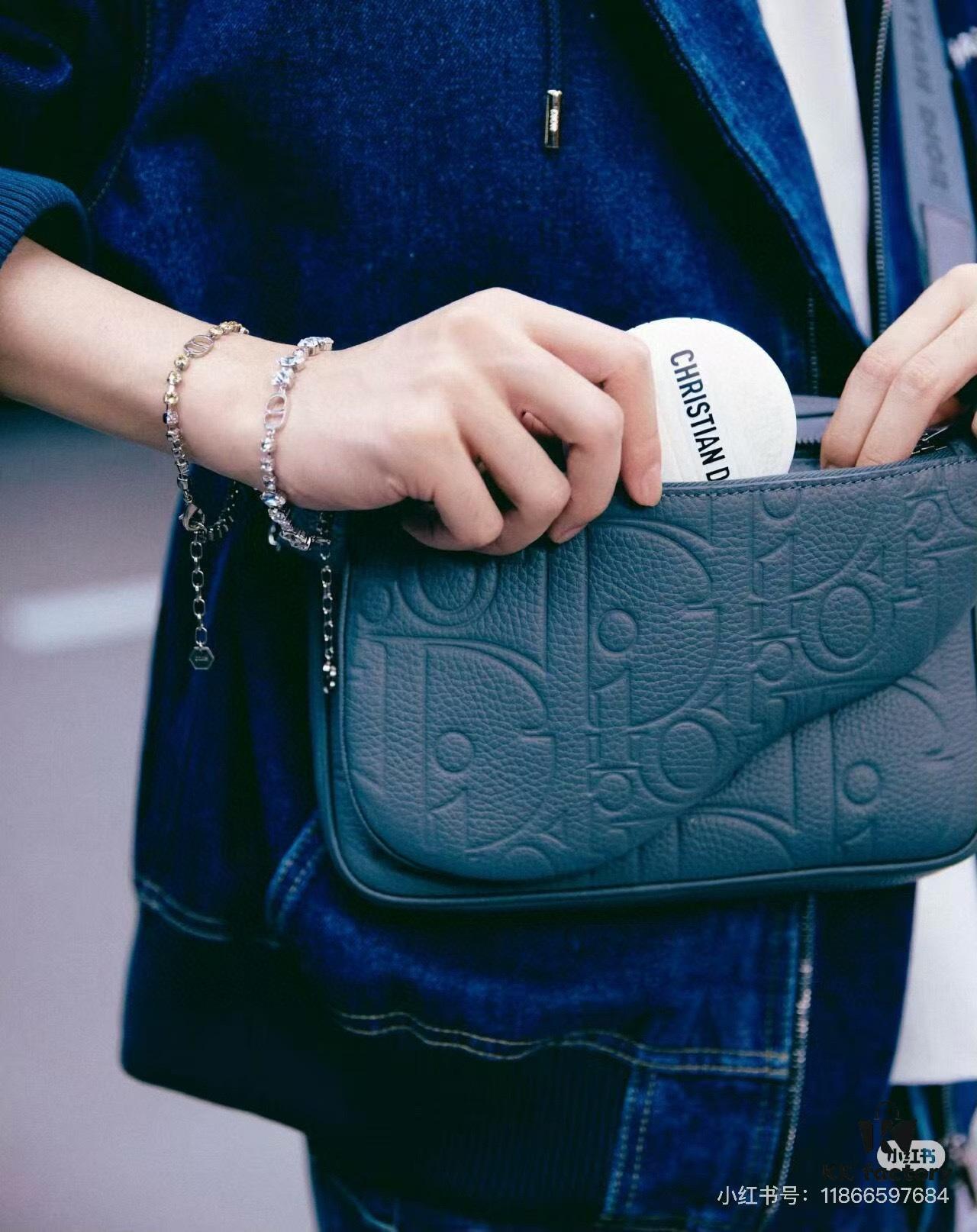 Saddle Three-Piece Bag Set in Black Oblique Embossed Fabric