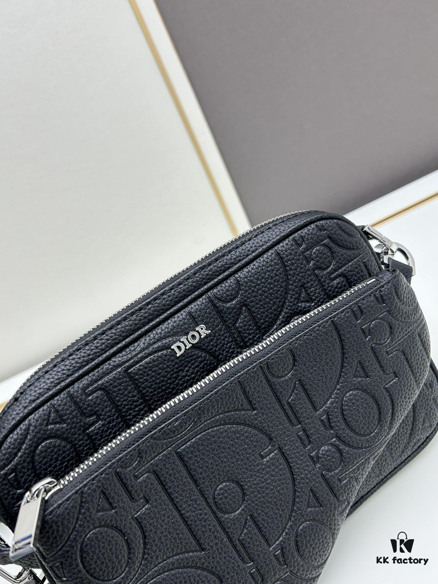 Saddle Three-Piece Bag Set in Black Oblique Embossed Fabric