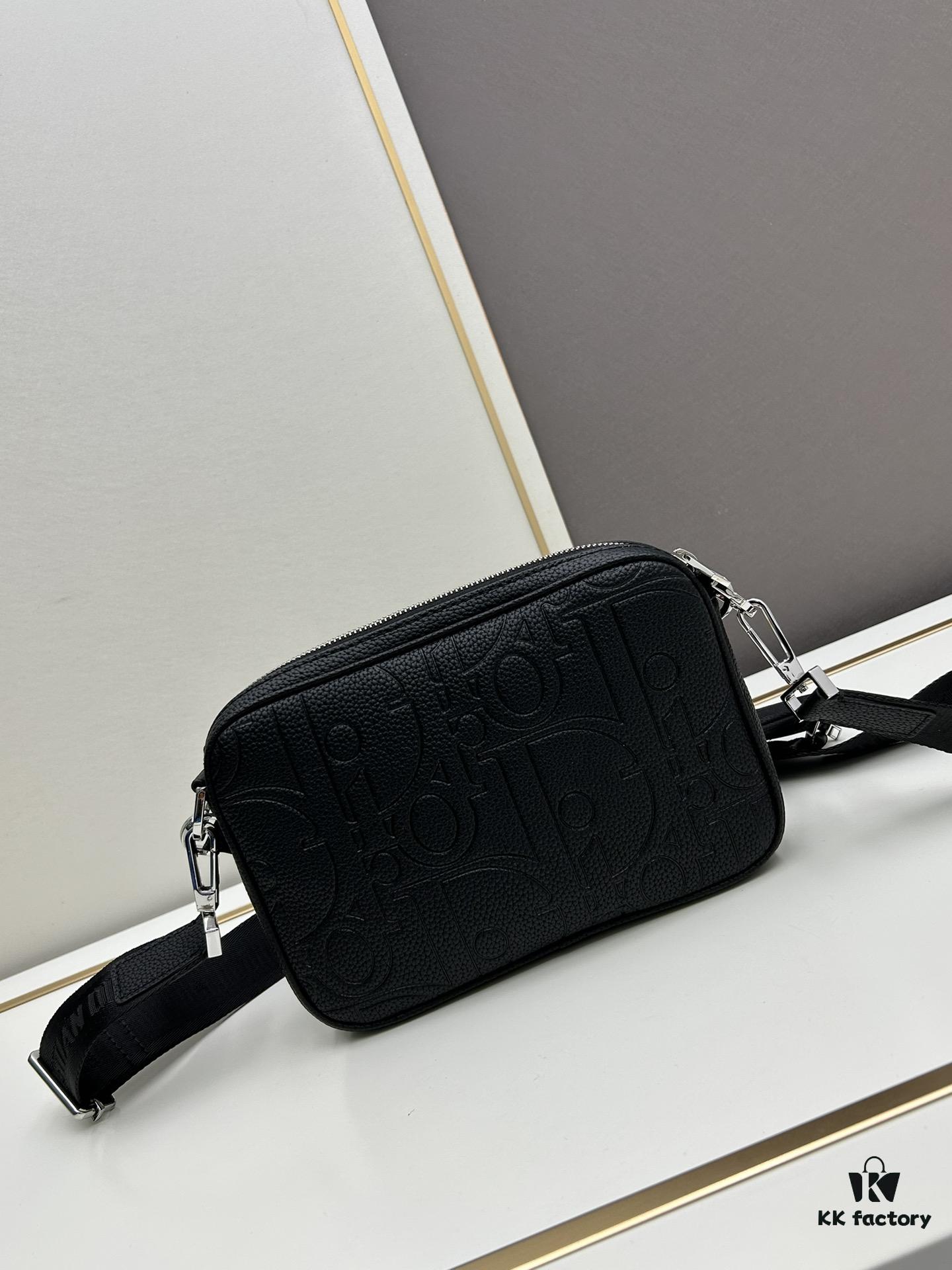 Saddle Three-Piece Bag Set in Black Oblique Embossed Fabric