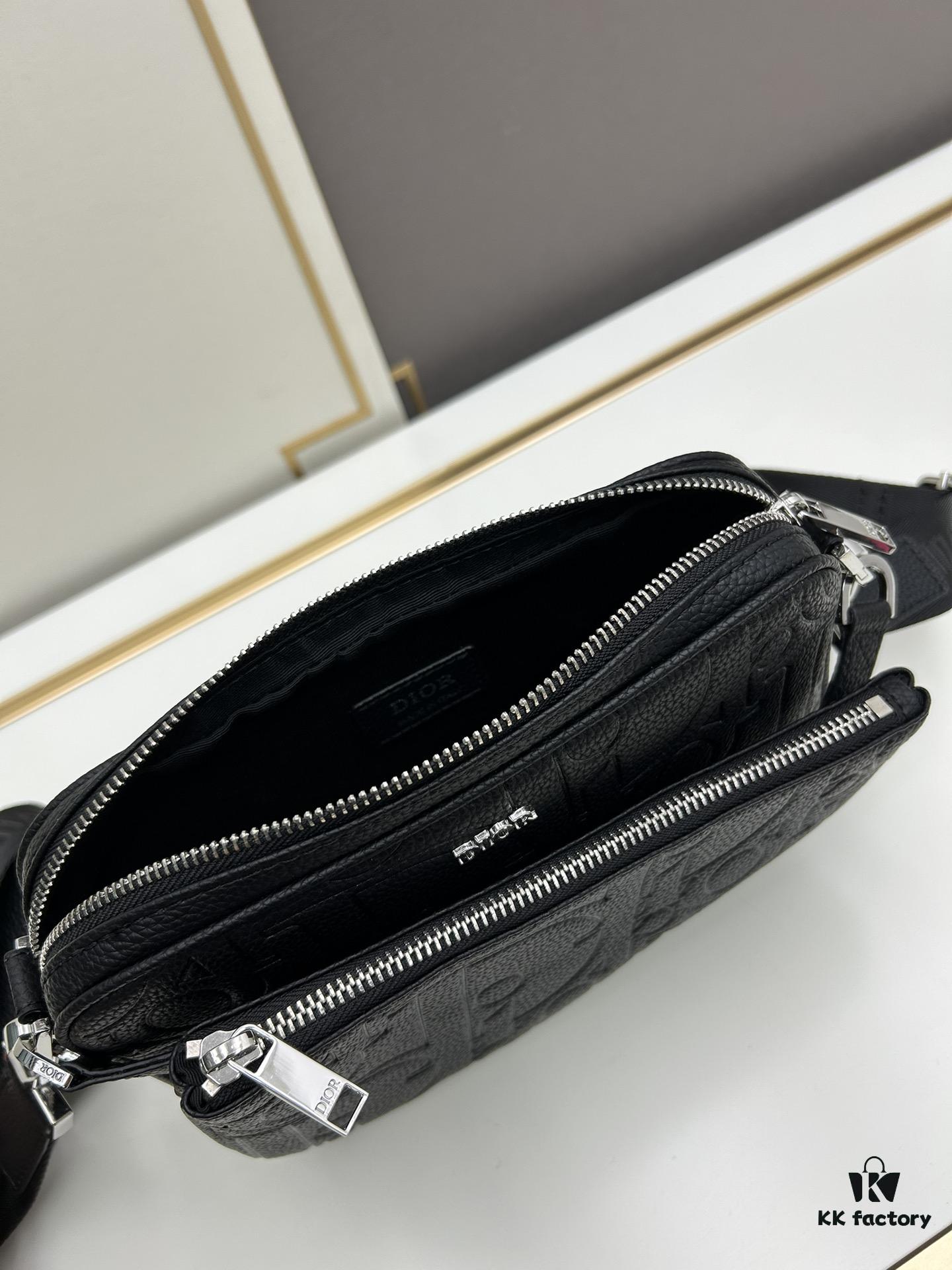 Saddle Three-Piece Bag Set in Black Oblique Embossed Fabric