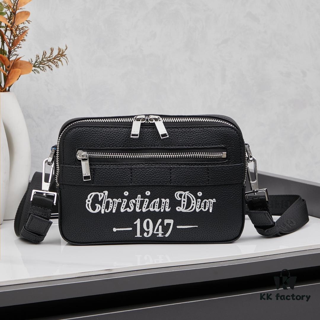 Dior Gray Camera-Grained Calfskin Messenger Bag | Safari Style | Compact Design with Detachable Strap