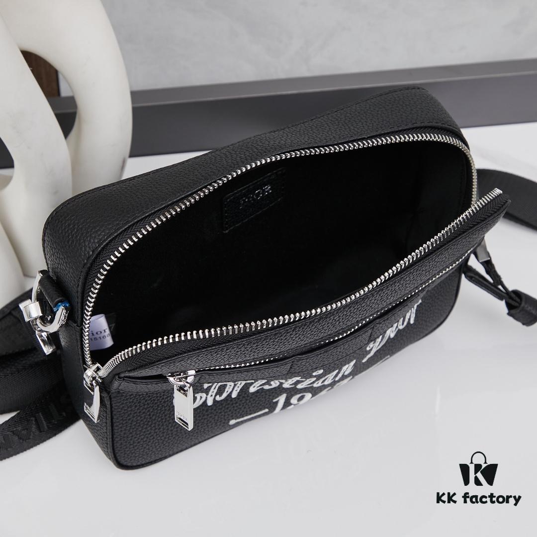 Dior Gray Camera-Grained Calfskin Messenger Bag | Safari Style | Compact Design with Detachable Strap