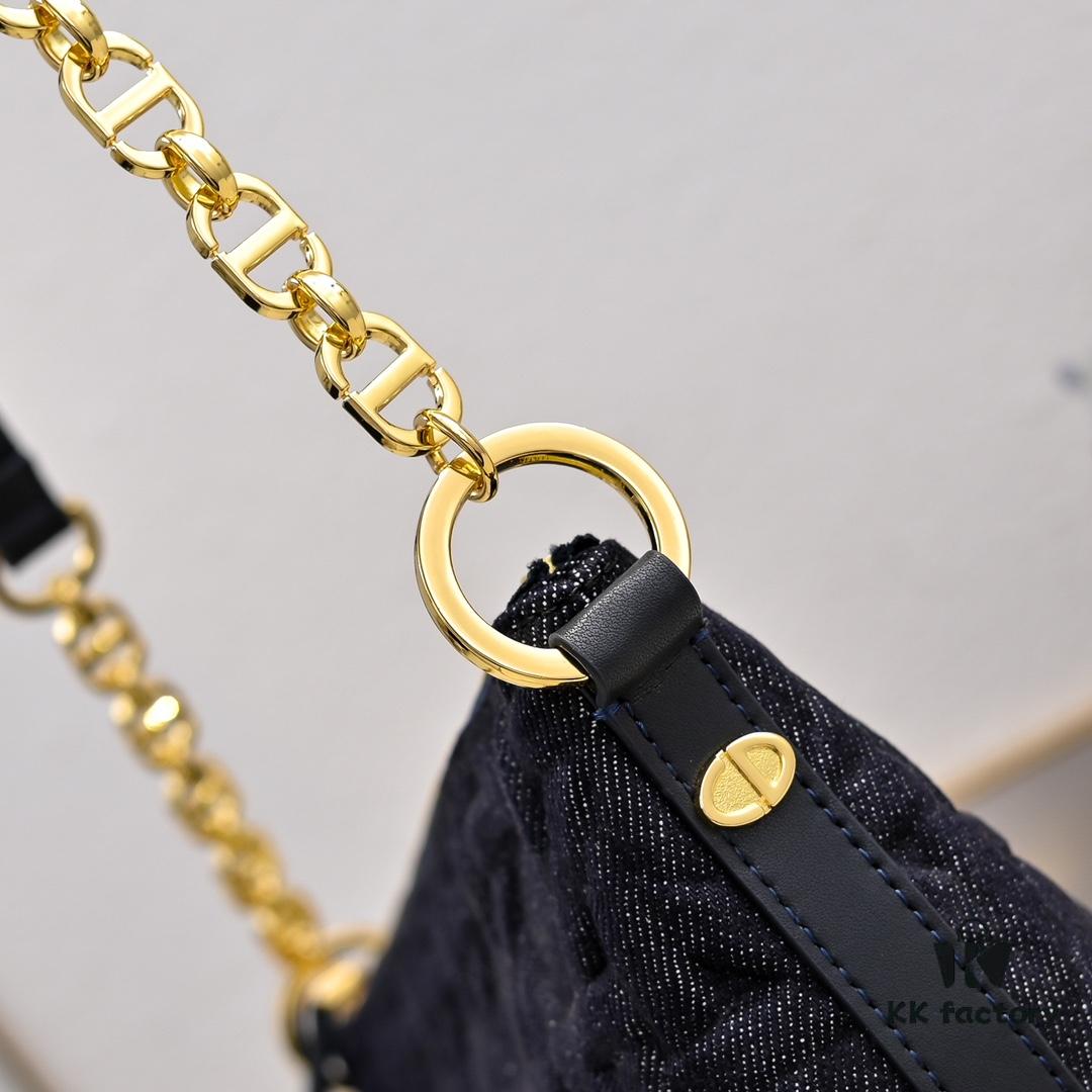 Embossed Diorstar Hobo Chain Bag