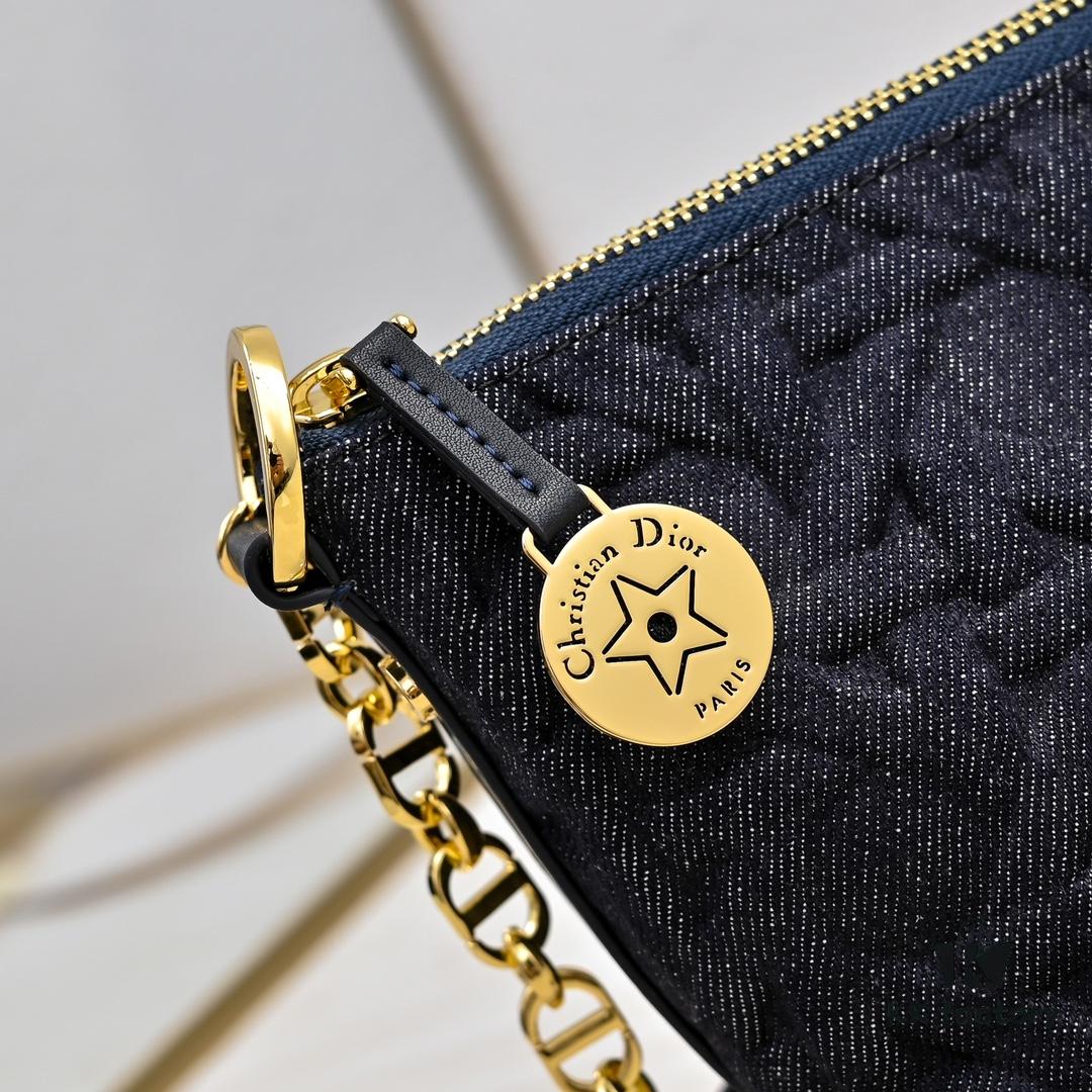 Embossed Diorstar Hobo Chain Bag