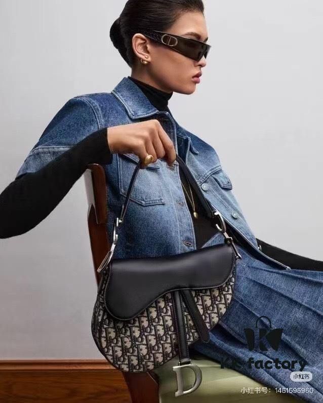 Large Size with Blue, Box Included Dior New Model Silver Buckle SADDLE Bag