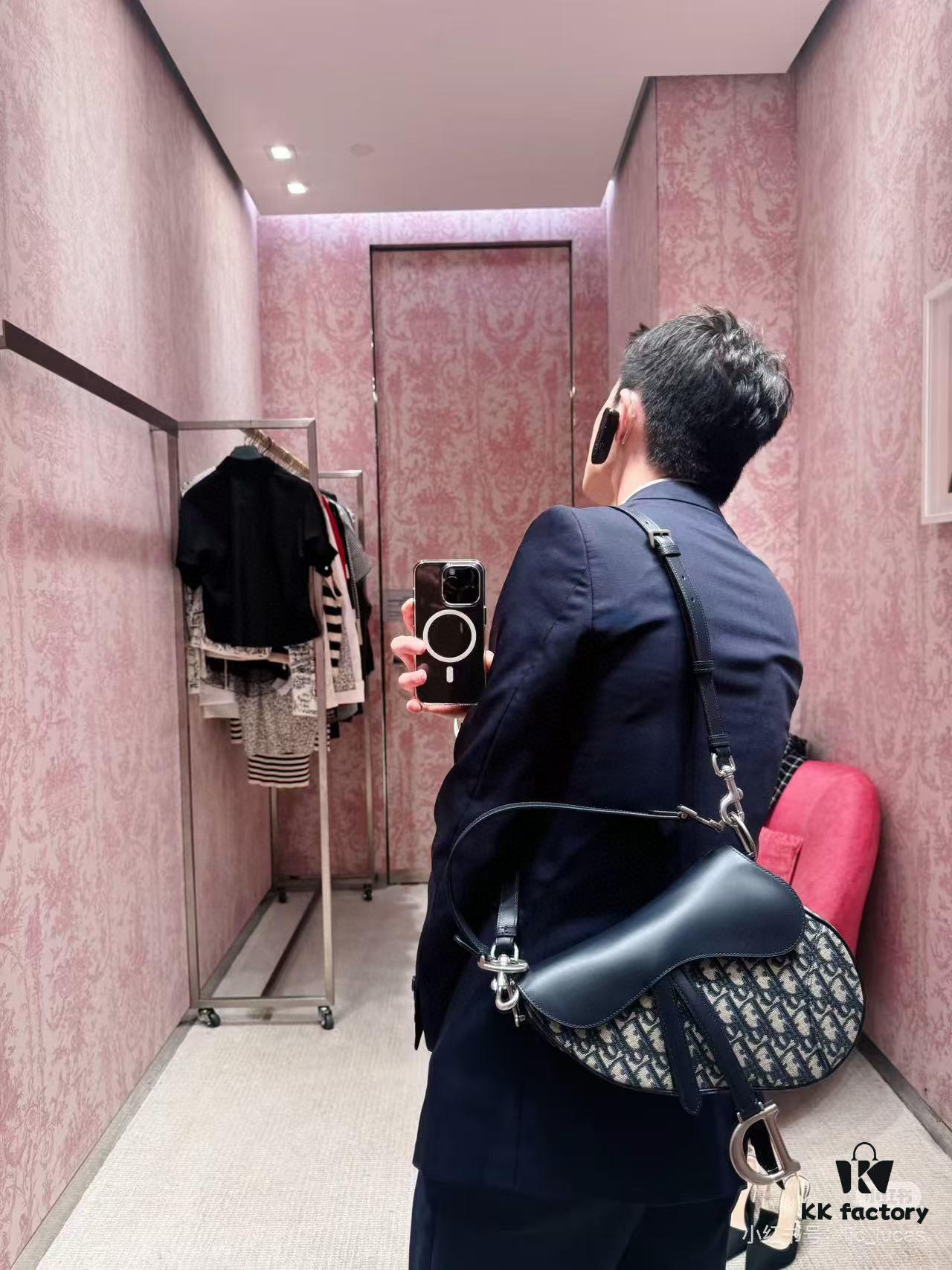 Large Size with Blue, Box Included Dior New Model Silver Buckle SADDLE Bag