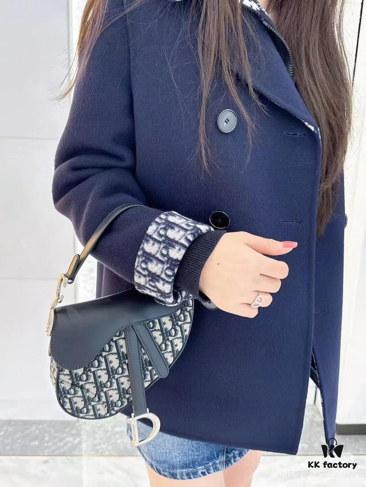 Large Size with Blue, Box Included Dior New Model Silver Buckle SADDLE Bag