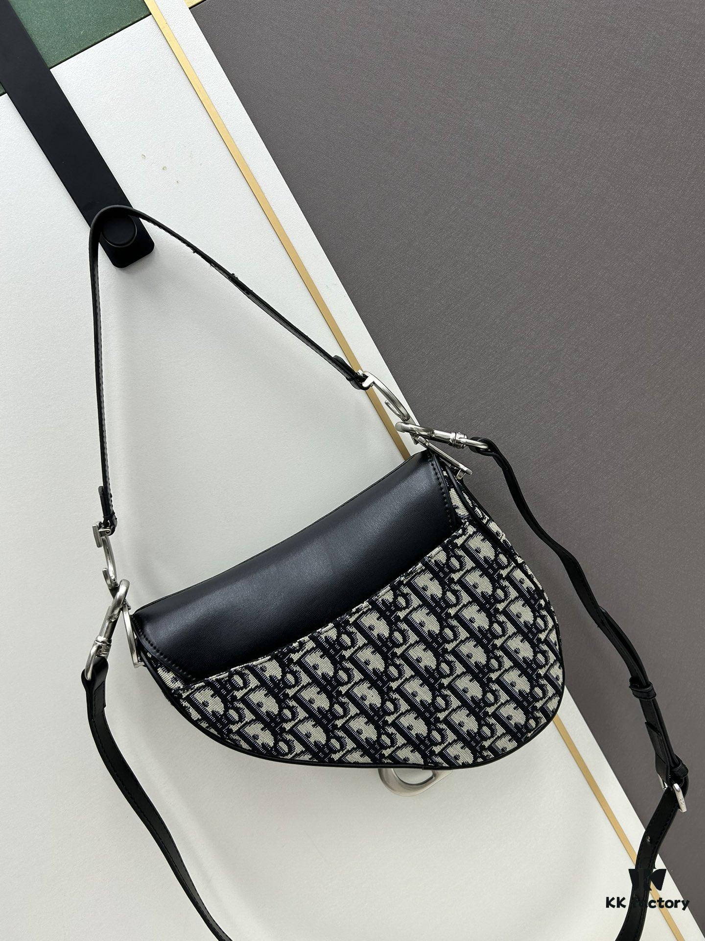 Large Size with Blue, Box Included Dior New Model Silver Buckle SADDLE Bag