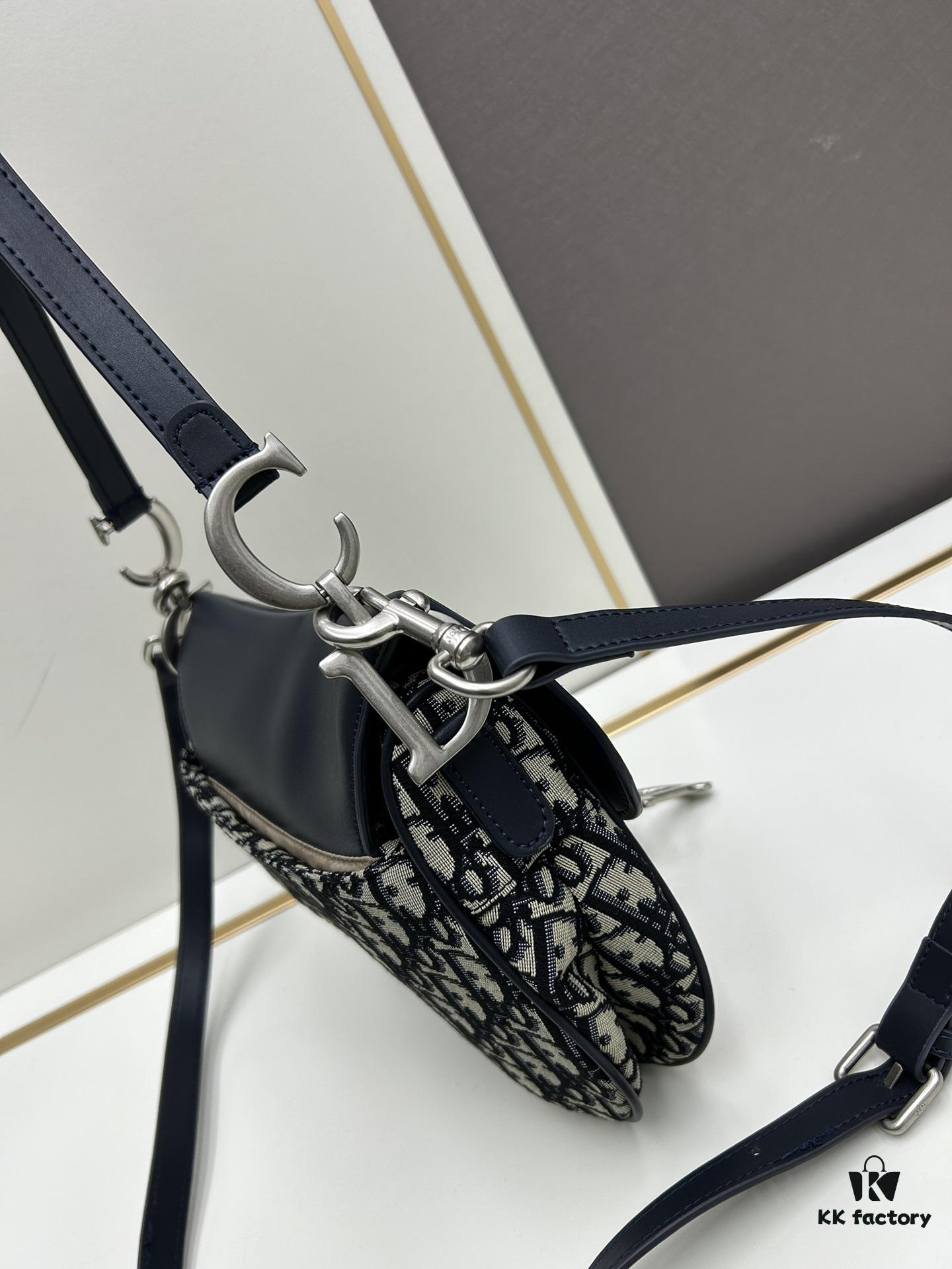 Large Size with Blue, Box Included Dior New Model Silver Buckle SADDLE Bag