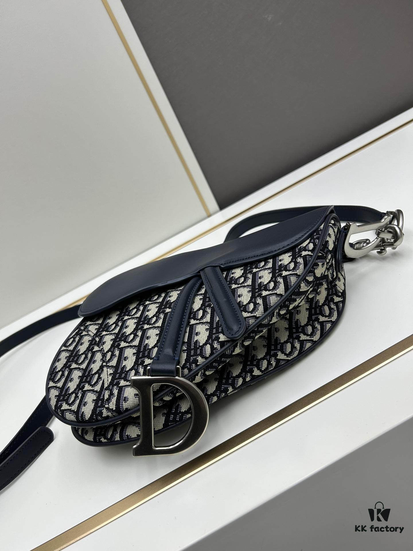 Large Size with Blue, Box Included Dior New Model Silver Buckle SADDLE Bag