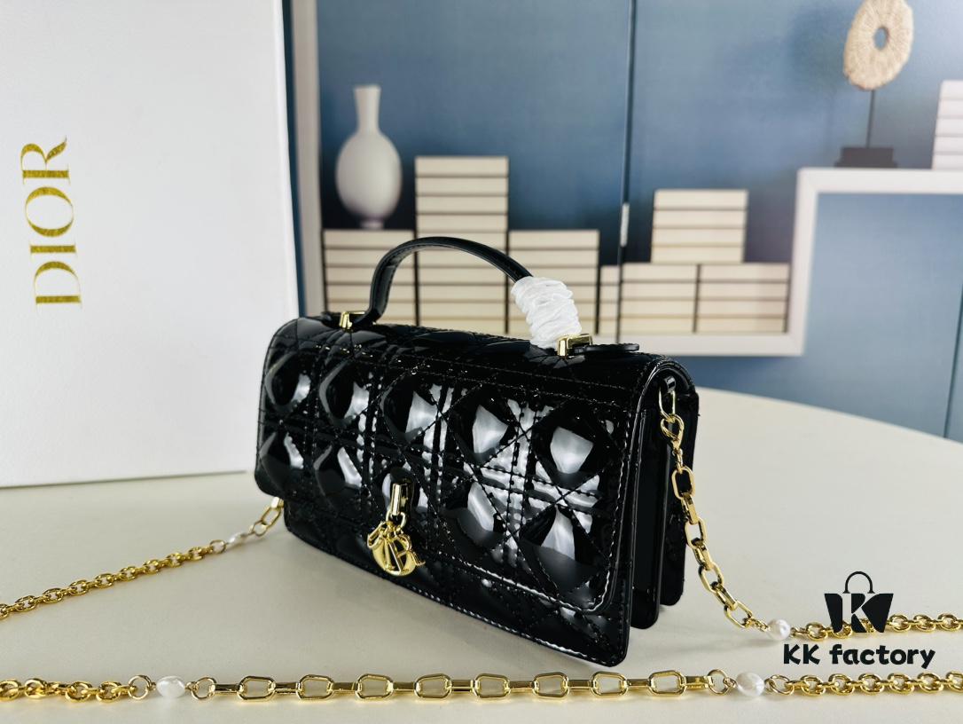 Lacquered Leather Lady Dior Pearl Clutch with Box