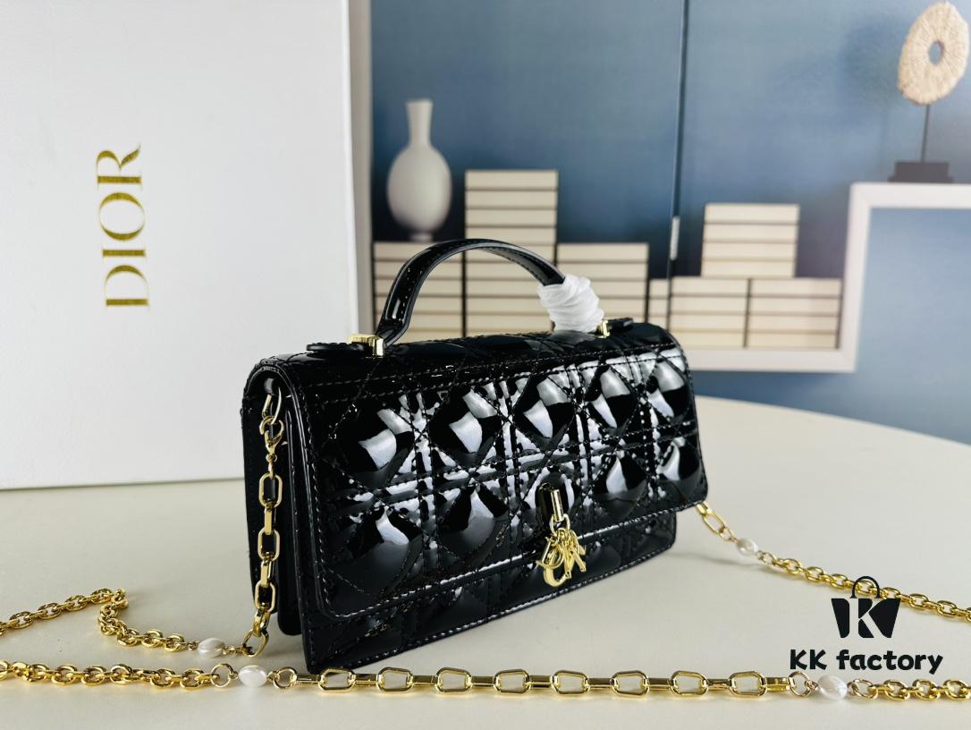 Lacquered Leather Lady Dior Pearl Clutch with Box