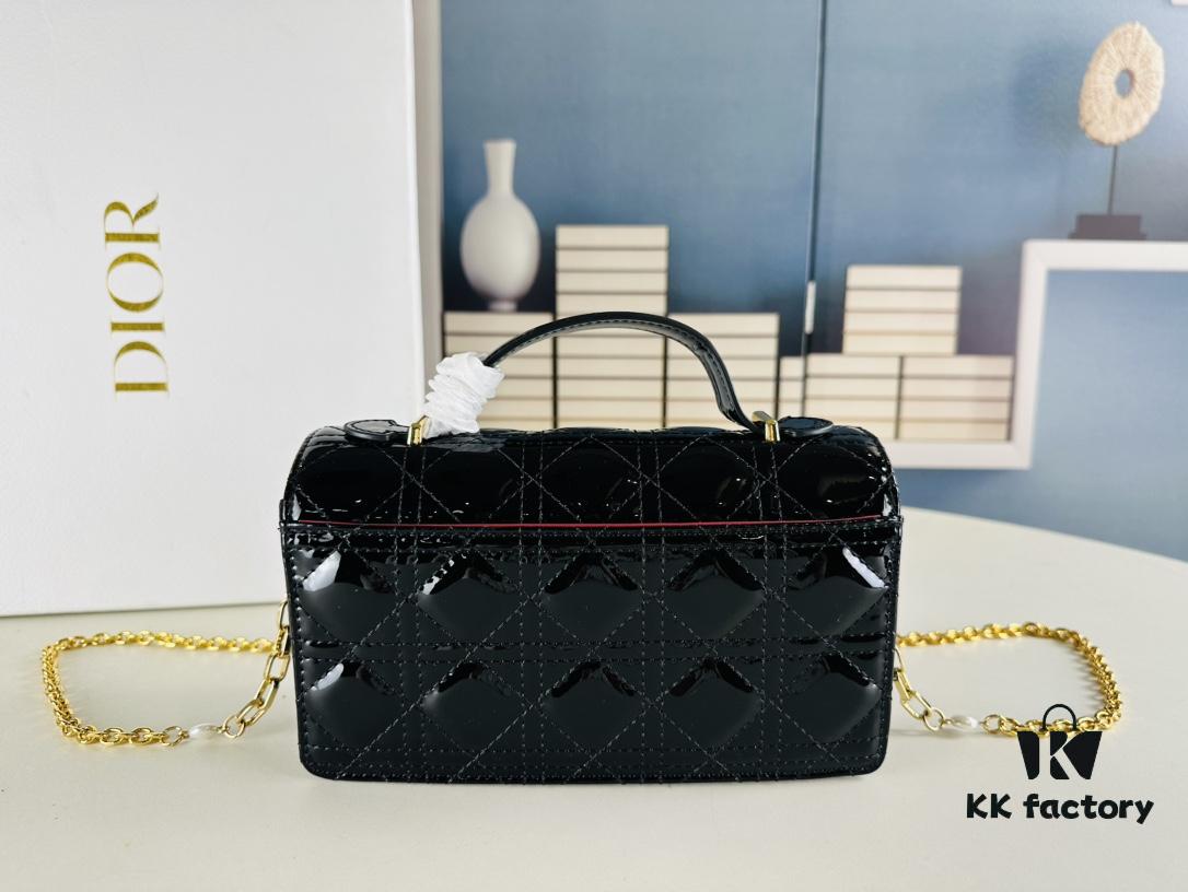 Lacquered Leather Lady Dior Pearl Clutch with Box