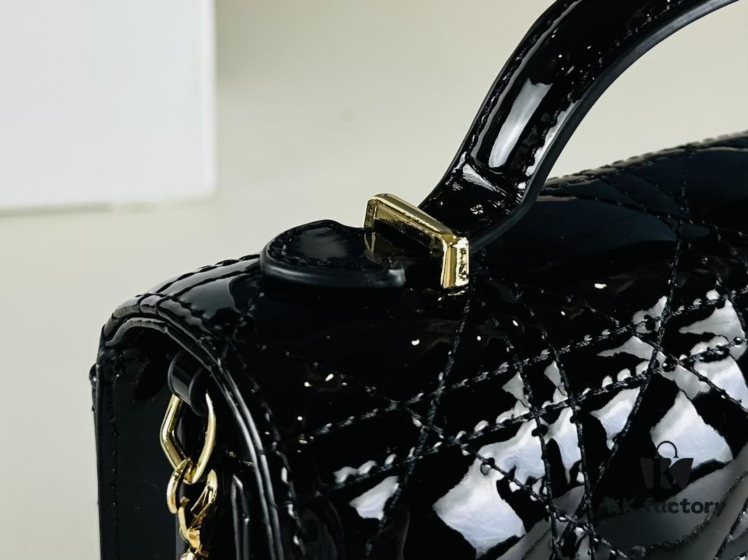 Lacquered Leather Lady Dior Pearl Clutch with Box