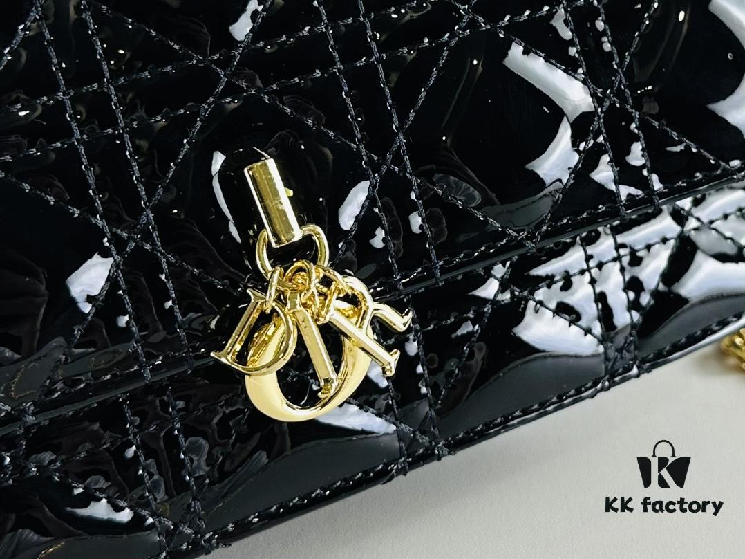 Lacquered Leather Lady Dior Pearl Clutch with Box