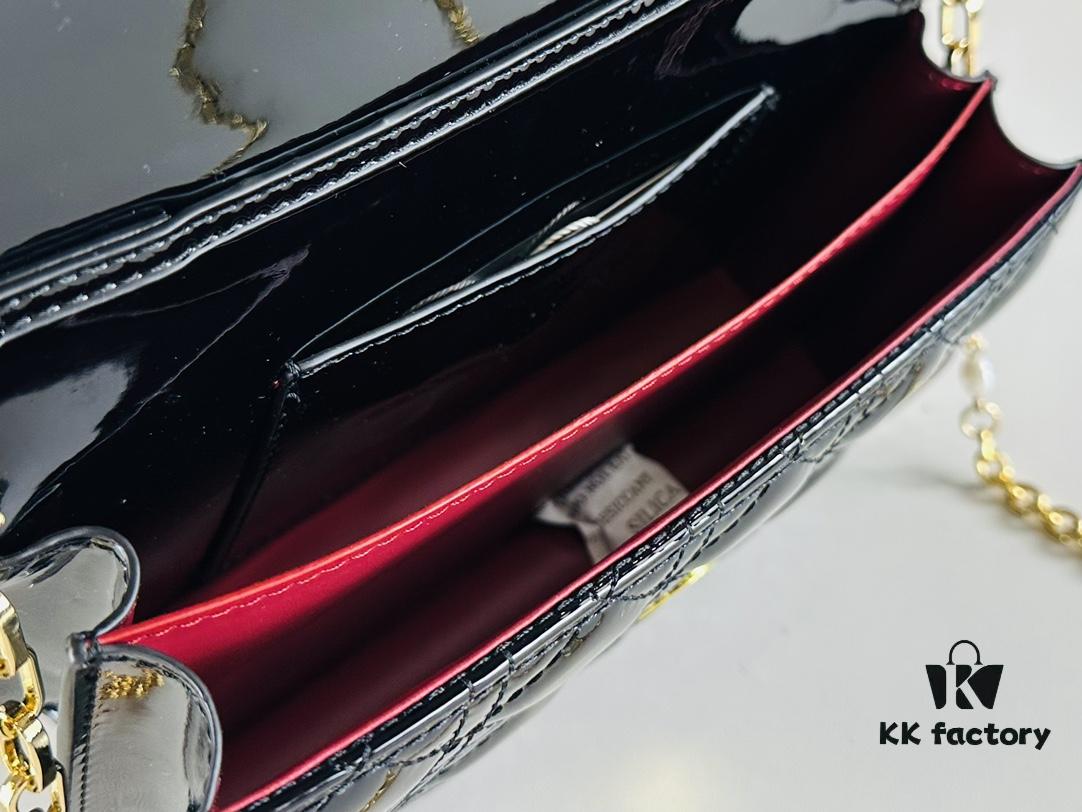 Lacquered Leather Lady Dior Pearl Clutch with Box