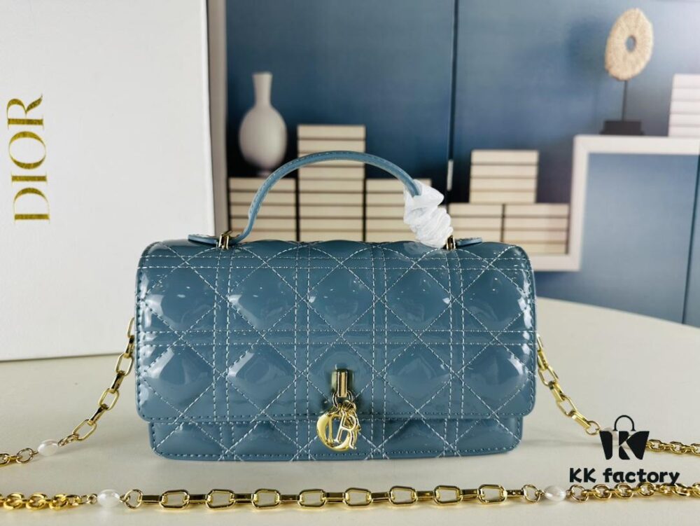 Lacquered Leather Lady Dior Pearl Clutch with Box