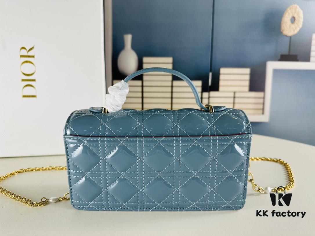 Lacquered Leather Lady Dior Pearl Clutch with Box