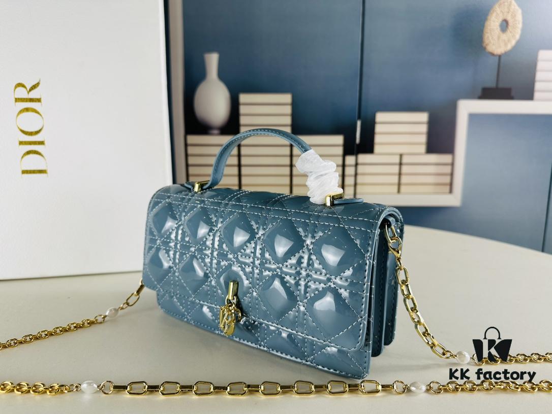 Lacquered Leather Lady Dior Pearl Clutch with Box