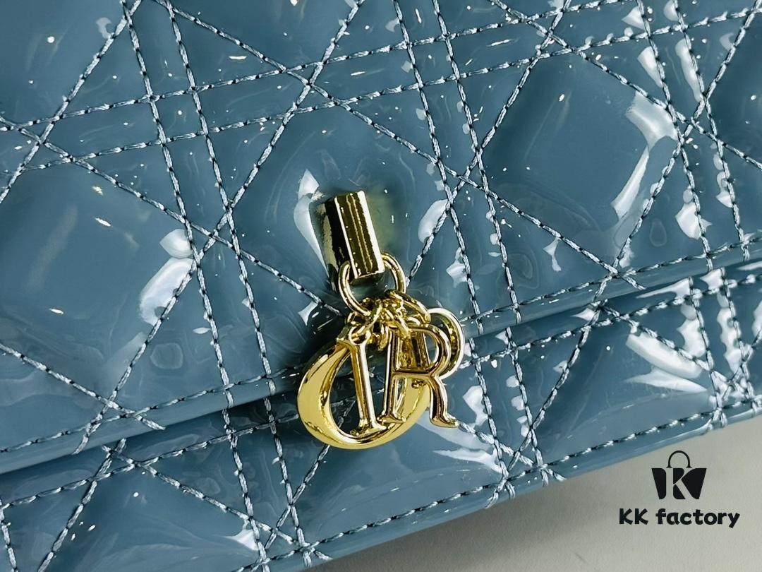 Lacquered Leather Lady Dior Pearl Clutch with Box