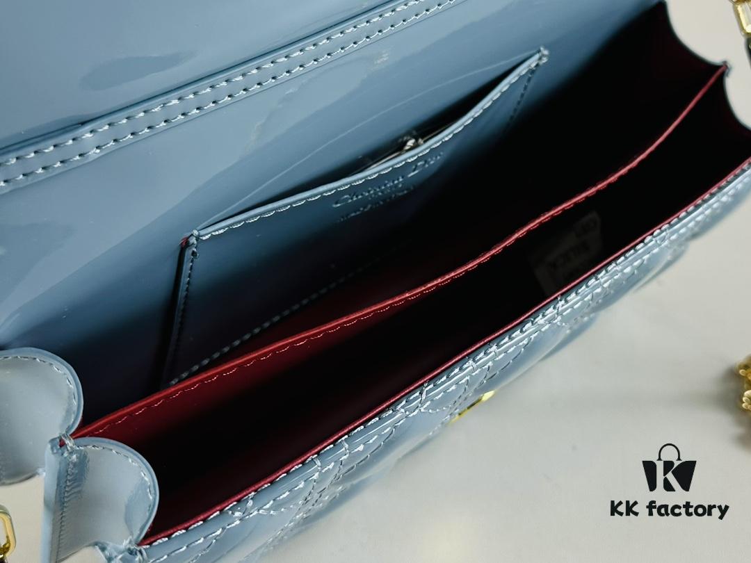 Lacquered Leather Lady Dior Pearl Clutch with Box