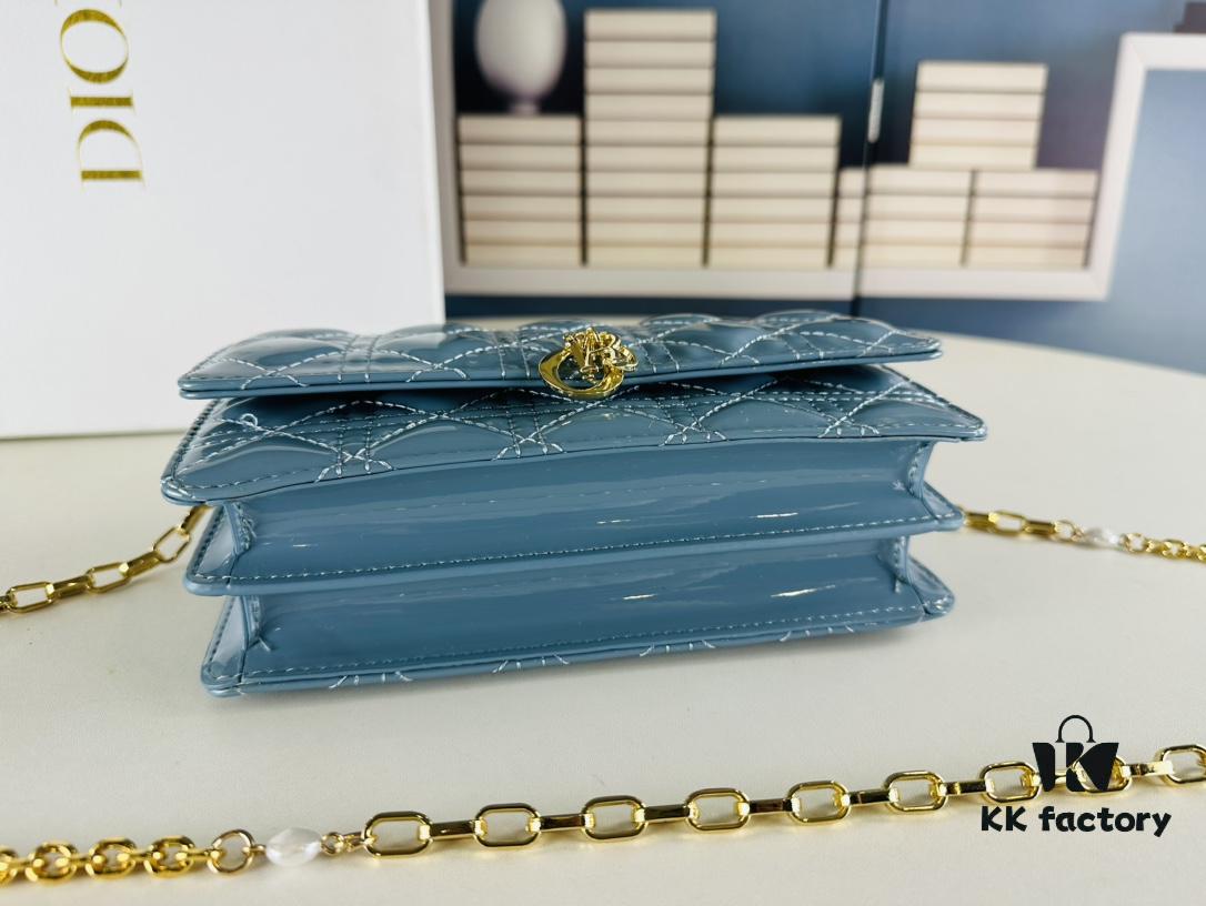 Lacquered Leather Lady Dior Pearl Clutch with Box