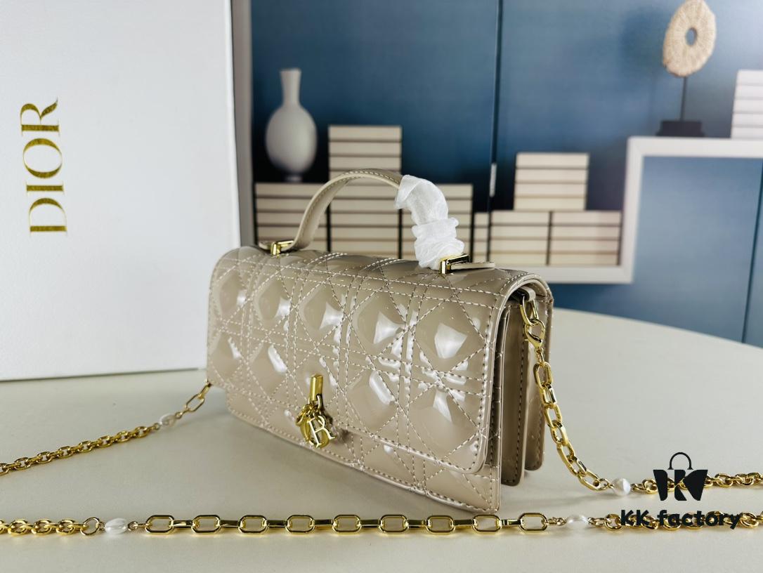 Lacquered Leather Lady Dior Pearl Clutch with Box