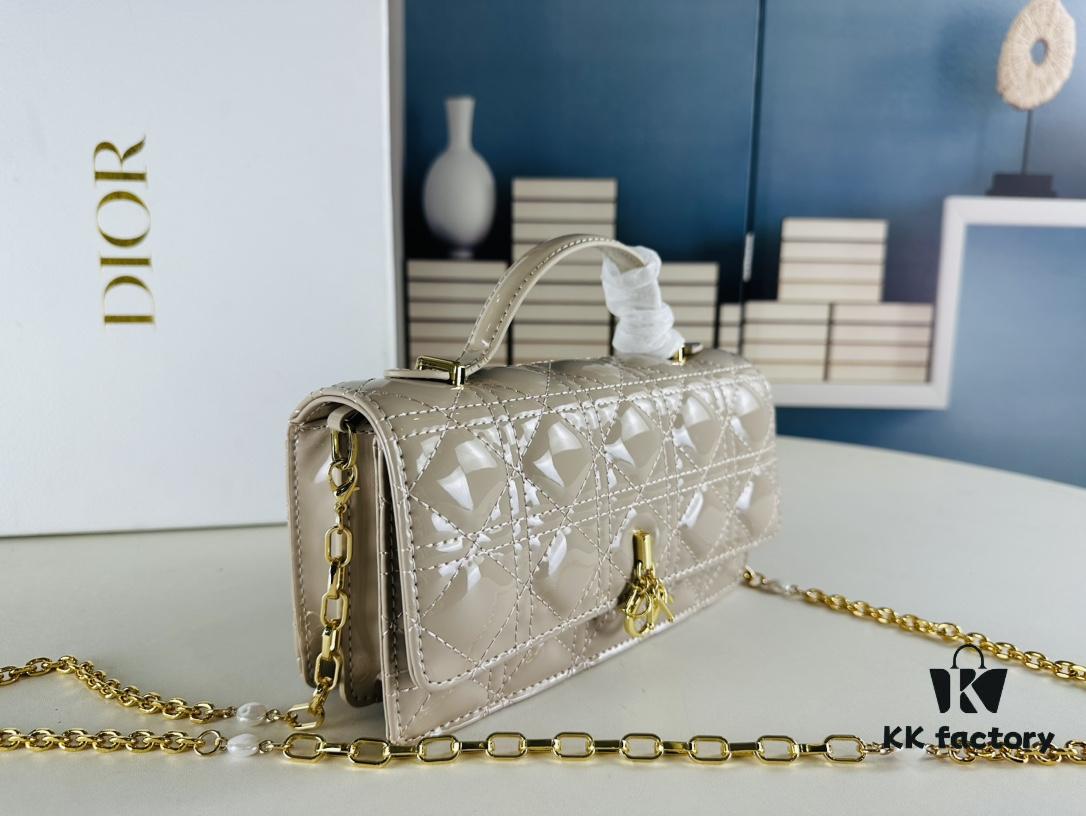 Lacquered Leather Lady Dior Pearl Clutch with Box