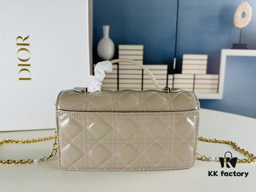 Lacquered Leather Lady Dior Pearl Clutch with Box