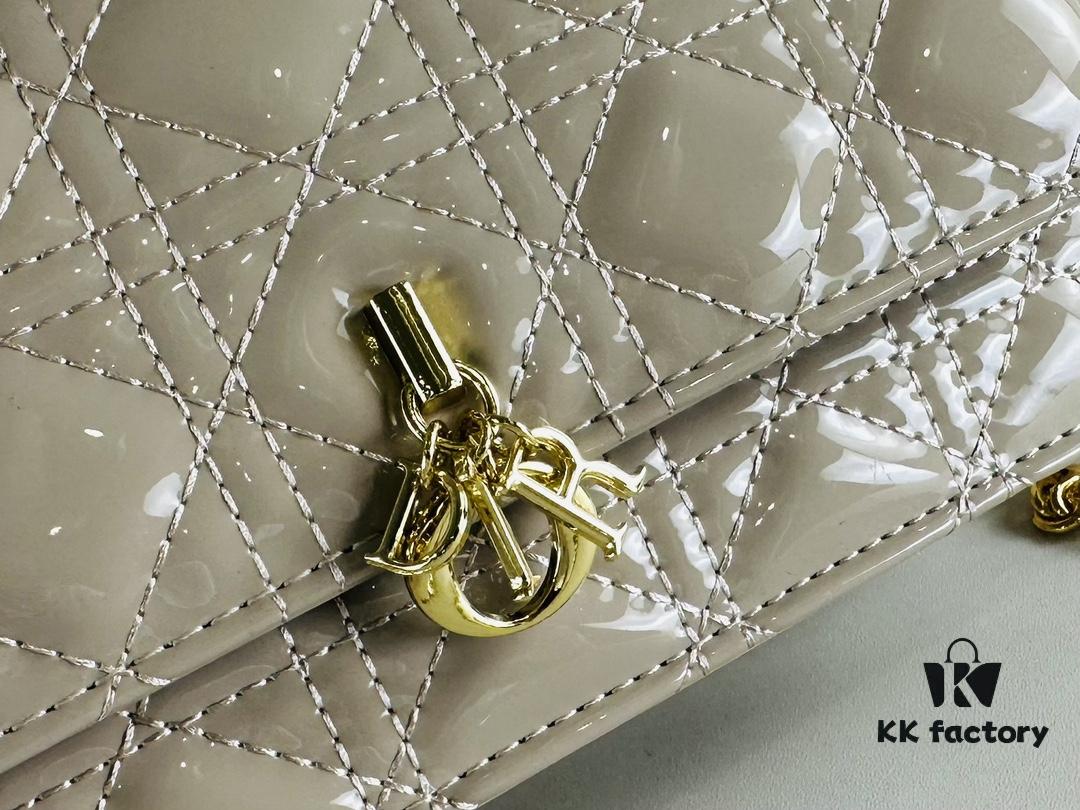 Lacquered Leather Lady Dior Pearl Clutch with Box