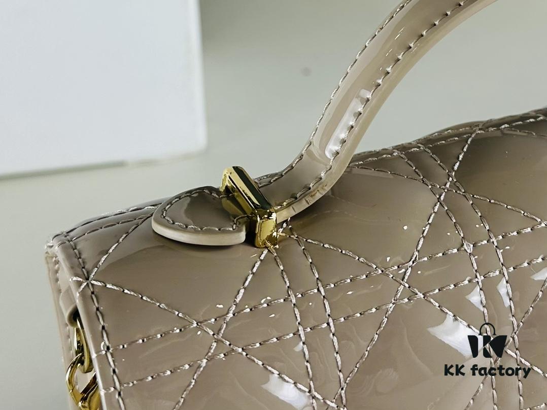 Lacquered Leather Lady Dior Pearl Clutch with Box