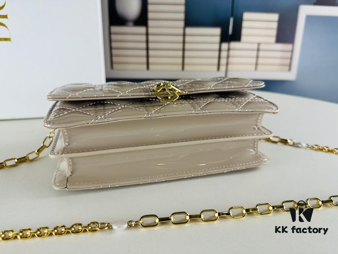 Lacquered Leather Lady Dior Pearl Clutch with Box