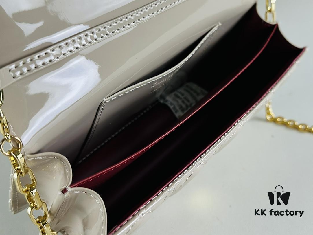 Lacquered Leather Lady Dior Pearl Clutch with Box