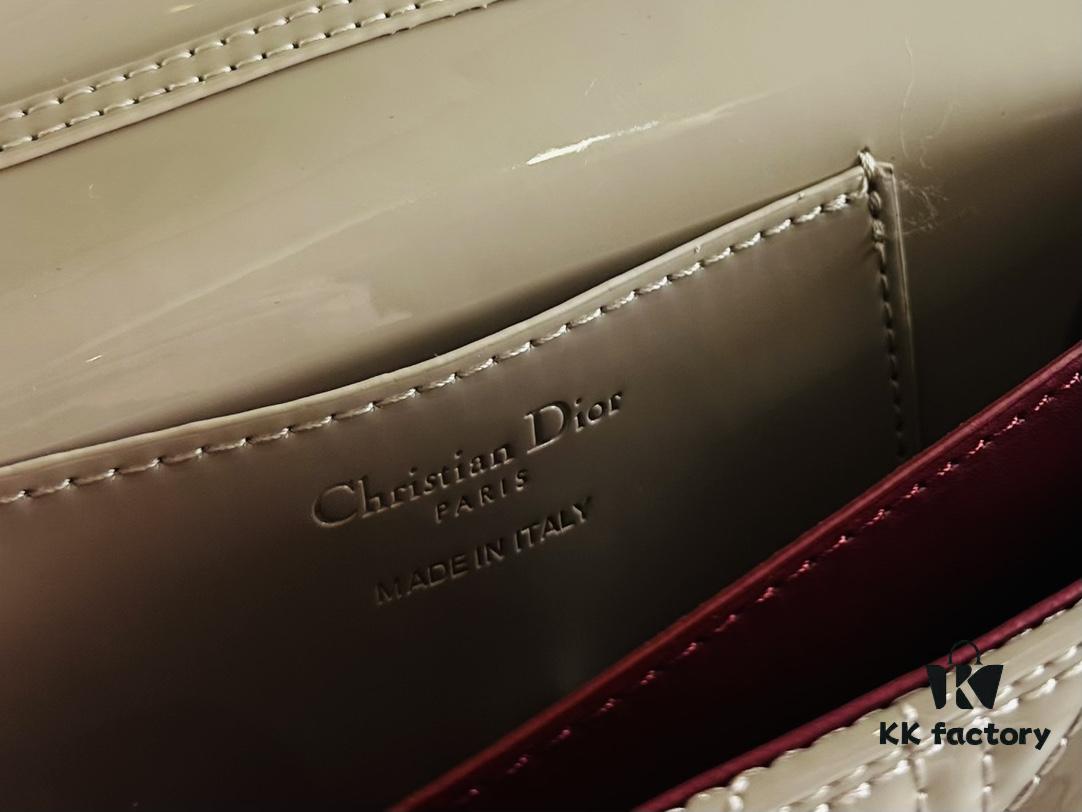 Lacquered Leather Lady Dior Pearl Clutch with Box