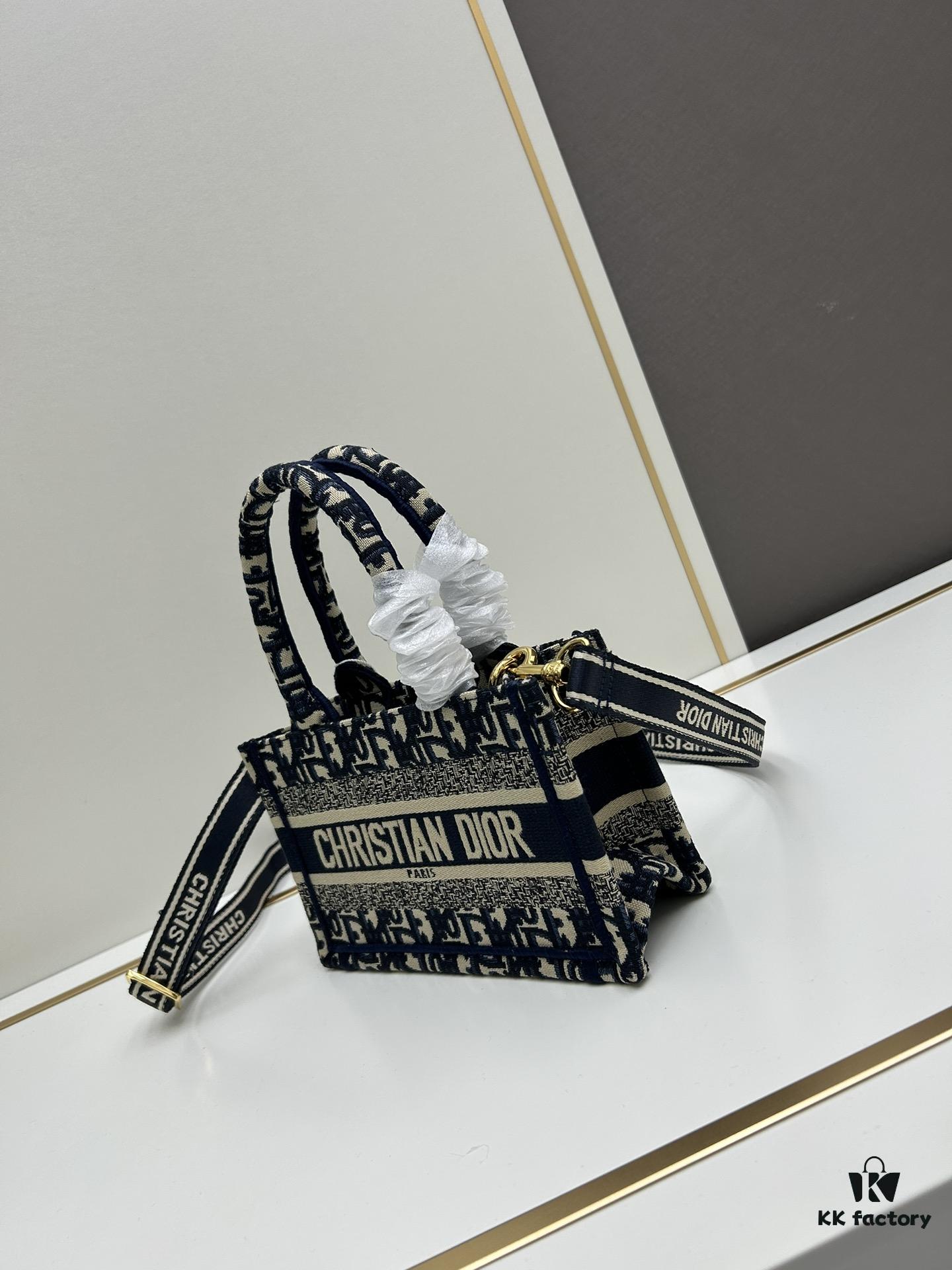 Dior Book Tote Mini Bag in Navy and Beige Oblique Jacquard