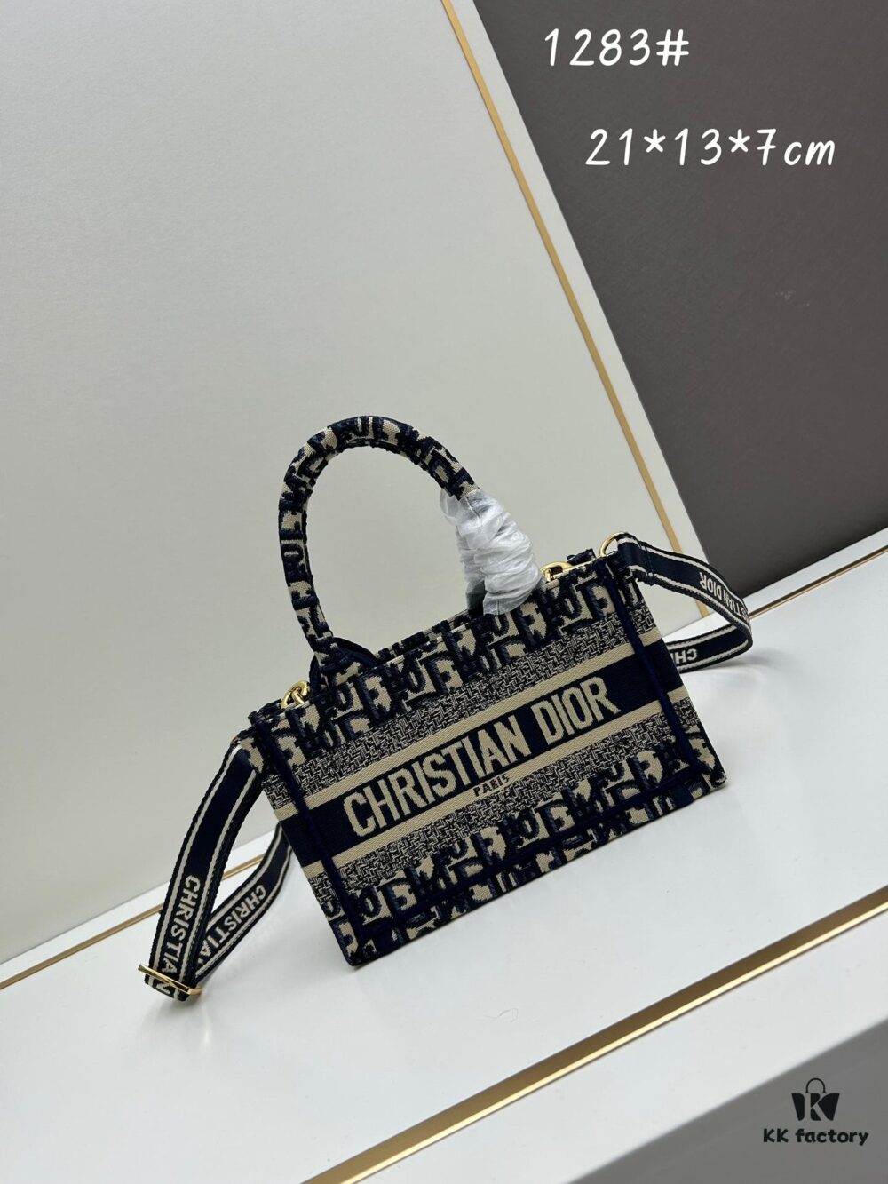 Dior Book Tote Mini Bag in Navy and Beige Oblique Jacquard
